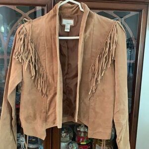Leather fringe jacket laces on side size small leather
